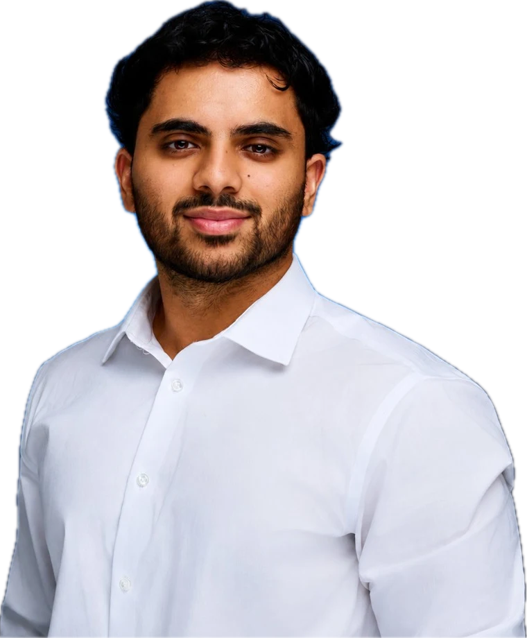 Zohayb Bhatti in a white shirt
